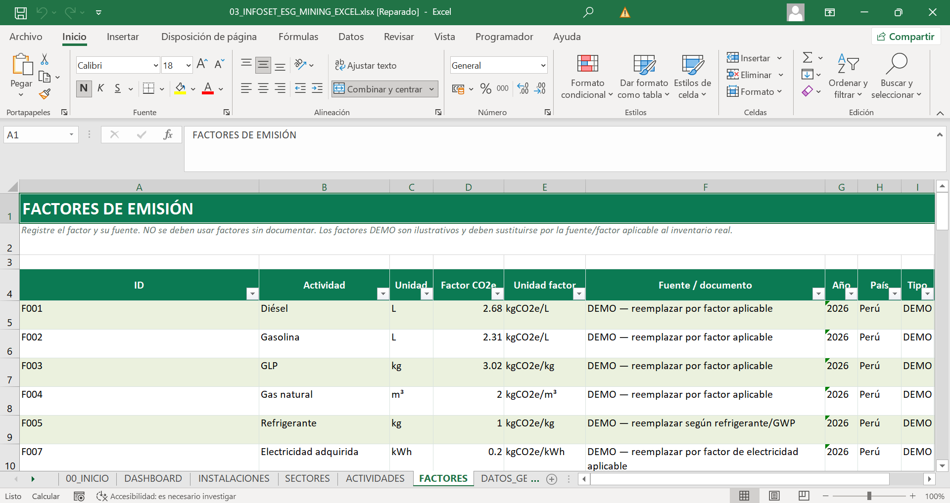 Captura de indicadores ESG en Excel